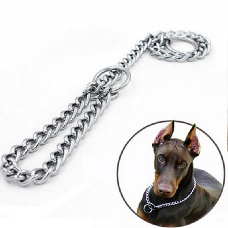 Metal Stainless Steel Chain Dog Collar Double Row Chrome Plated Training Show Collar Adjustable Safety Control