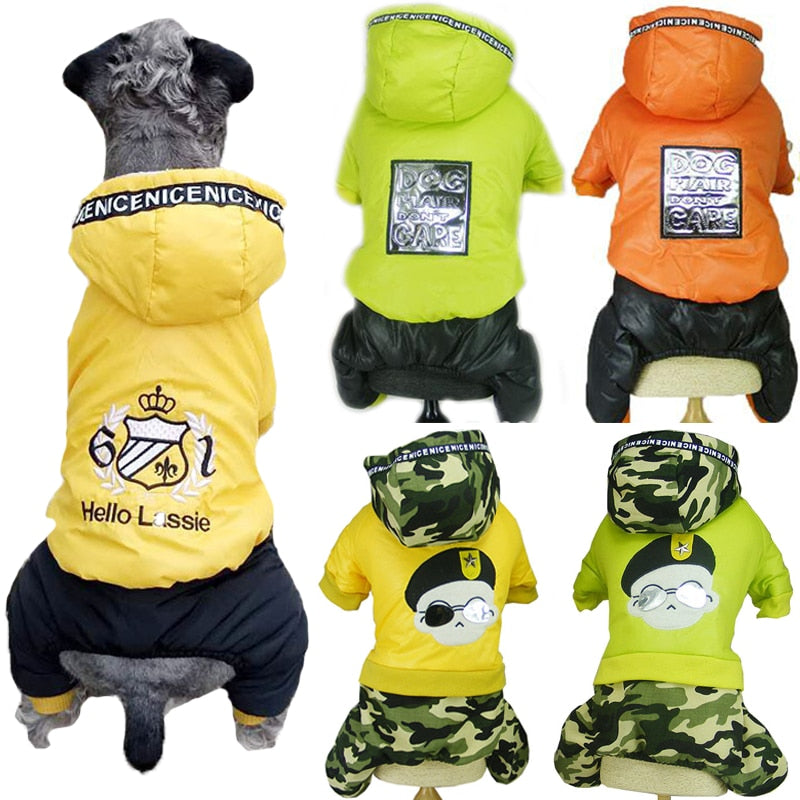 Dog Jumpsuit Winter Pet Clothes Four Legs Thick Fleece Warm Dog Hooded Parka Puppy Cat Warm Pets Jumpsuits Coat Overalls Costume