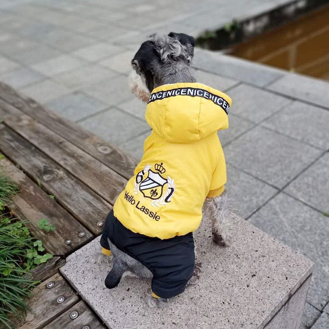 Dog Jumpsuit Winter Pet Clothes Four Legs Thick Fleece Warm Dog Hooded Parka Puppy Cat Warm Pets Jumpsuits Coat Overalls Costume