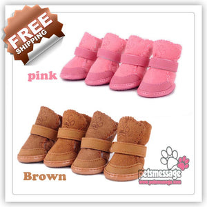 Pet Winter Shoes Warn Fur Snow Shoes Boots Dog Brown Pink Shoes Wholesale Pet Product Free Shipping