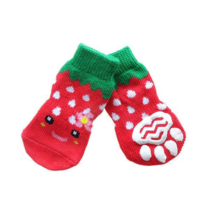 7 Styles 4pcs Pet Dog Knit Socks Pattern Printed Non-slip Cotton Socks Paws Cover Warm Shoes S M L XL