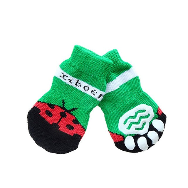 7 Styles 4pcs Pet Dog Knit Socks Pattern Printed Non-slip Cotton Socks Paws Cover Warm Shoes S M L XL