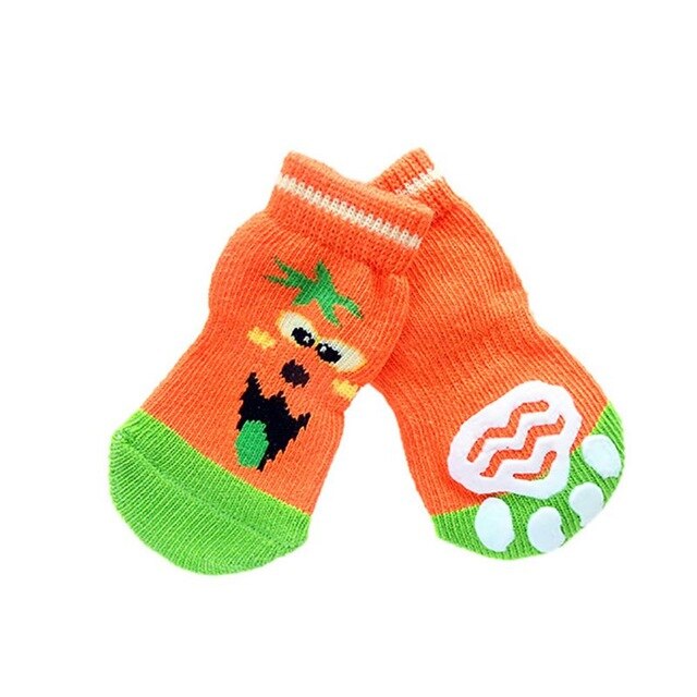 7 Styles 4pcs Pet Dog Knit Socks Pattern Printed Non-slip Cotton Socks Paws Cover Warm Shoes S M L XL