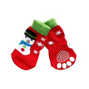 7 Styles 4pcs Pet Dog Knit Socks Pattern Printed Non-slip Cotton Socks Paws Cover Warm Shoes S M L XL