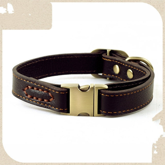 Cowhide Genuine Leather Pet Dog Collars Top Quality Top Grade Pet Training Collars Heavy Duty For Medium Large Dogs Adjustable